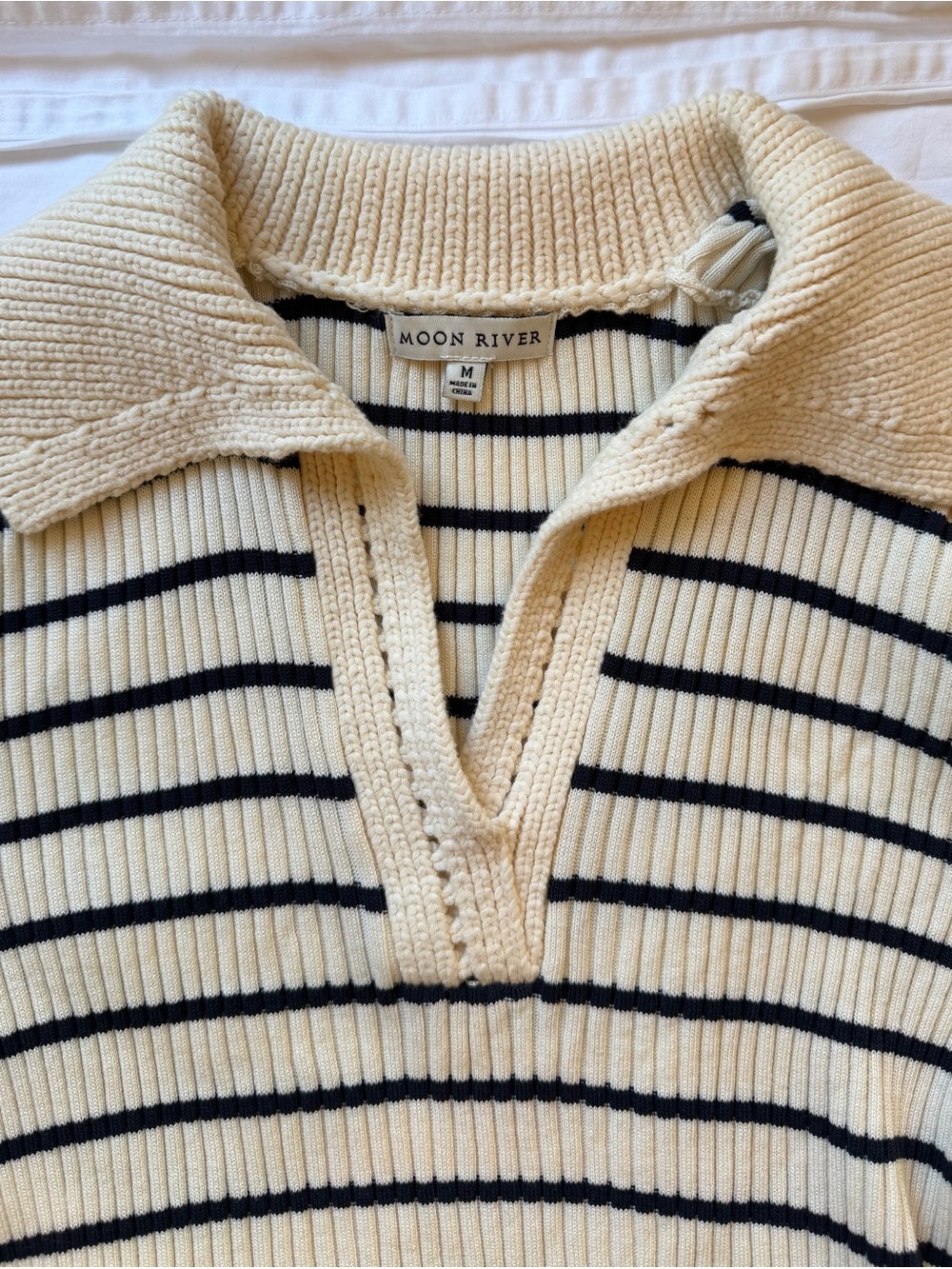 Moon River Black Ivory Striped Ribbed Polo Sweater Midi Dress Size Med - Picture 4 of 13
